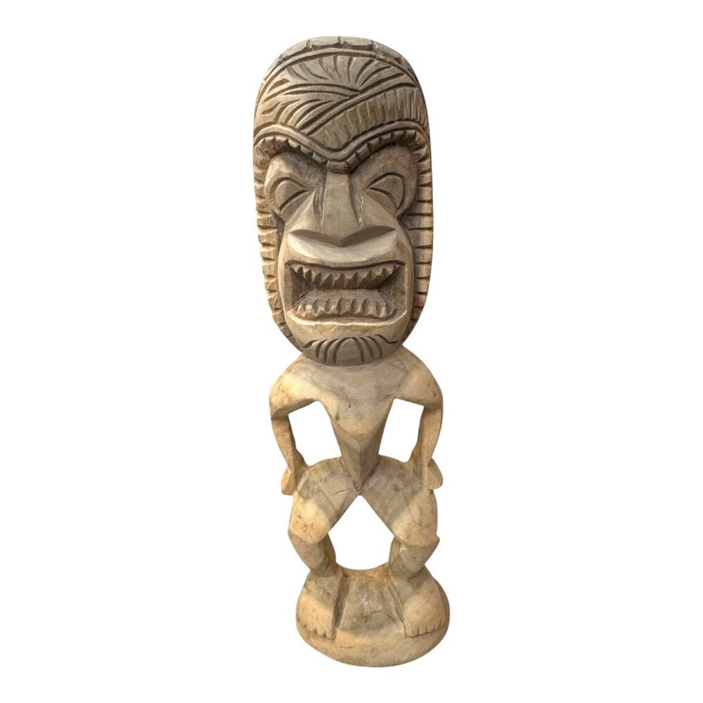 Handcrafted Polynesian Tiki Statue Wood Carved Tribal Art Carved Sculpture 13"